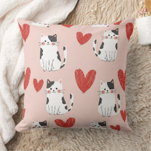 Süße rosa Kawaii-Katzen und Herz-Muster (2) Kissen