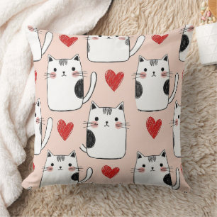 Süße rosa Kawaii-Katzen und Herz-Muster (5) Kissen