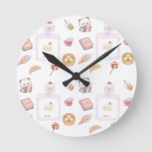 Süße rosa Kawaii Süßigkeiten Dessert Design Runde Wanduhr