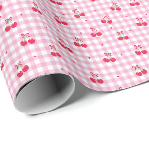 Süße rosa Kirsch-Karo-Druck-Verpackungspapierrolle Geschenkpapier