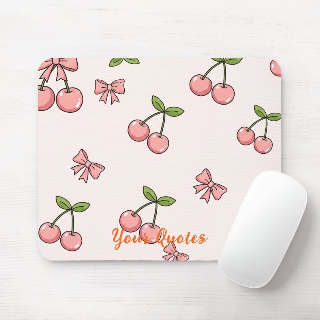 Süße rosa Kirschen & Schleifen Nahtloses Muster Mousepad (Mit Mouse)