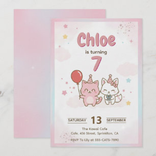 Süße rosa Kitty-Geburtstagsfeier für Mädchen Cute  Einladung
