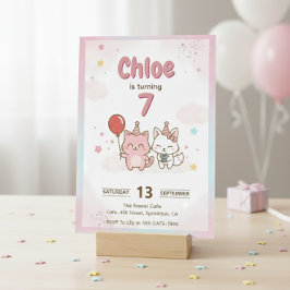 Süße rosa Kitty-Geburtstagsfeier für Mädchen Cute Einladung