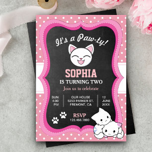 Süße rosa Kitty-Katze Kindergeburtstags-Einladung Einladung