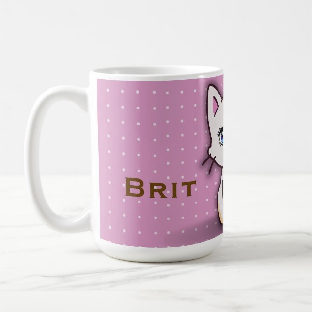Süße rosa Kitty-Katze personalisierter Name Kaffeetasse (Links)