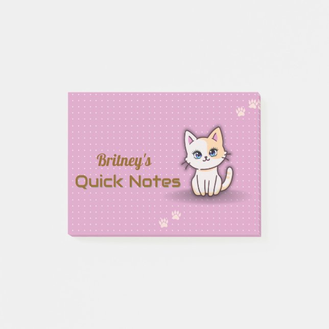 Süße rosa Kitty-Katze personalisierter Name Post-it Klebezettel (Vorderseite)