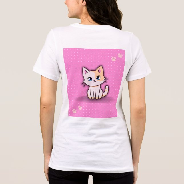 Süße rosa Kitty-Katze personalisierter Name Tri-Blend Shirt (Rückseite)