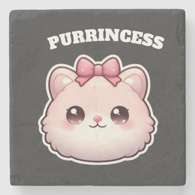 Süße Rosa-Kitty-Schleifendesign Prinzessin Steinuntersetzer (Vorderseite)
