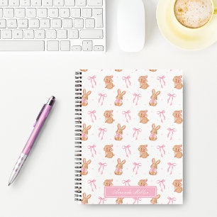 Süße rosa Kokettenbögen-Hasen mit Monogramm-Namen  Notizbuch