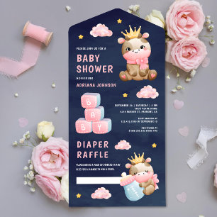 Süße rosa Königin-Cowgirl-Navyblau-Baby-Party All In One Einladung
