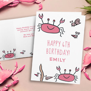 Süße rosa Krabbe Meerestiere Mädchen Alles Gute zu Karte