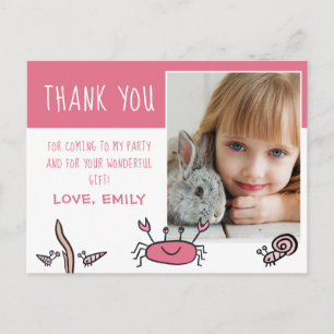 Süße rosa Krabbe Meerestiere Mädchen Foto Geburtst Postkarte