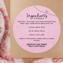 Süße rosa Kraft-Herz-Bäckerei-Zutatenetiketten