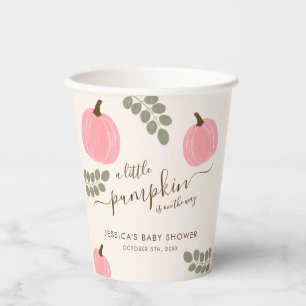Süße rosa Kürbis-Eukalyptus-Herbst-Baby-Party für Pappbecher