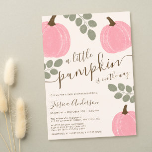 Süße rosa Kürbis-Eukalyptus-Herbst-Babyparty für M Einladung