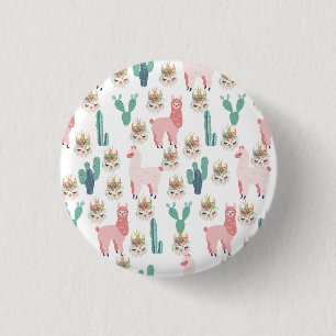 Süße rosa Lamas und grüner Kaktus Button