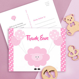 Süße rosa Lamm-Mädchen-Baby-Party - Danke schön Postkarte