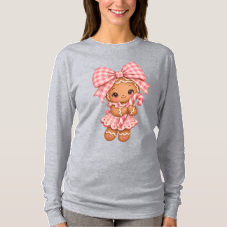 Süße rosa Lebkuchen-Mädchen Weihnachts-Wasserfarbe T-Shirt