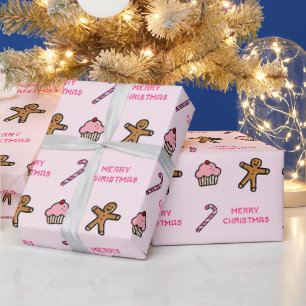 Süße rosa Lebkuchen & Süßigkeiten Weihnachtsverpac Geschenkpapier