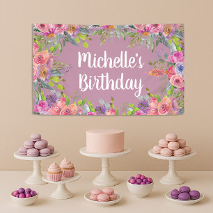 Süße rosa lila Aquarell-Blumen-Geburtstag Banner