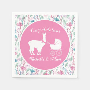 Süße rosa Llama-Mädchen-Baby-Party Serviette