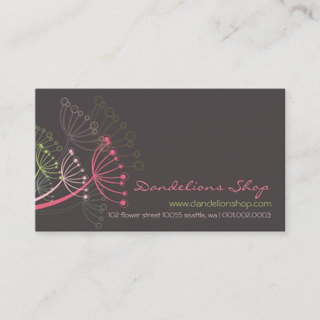 Süße rosa Löwenzahn-Blumenmoderner eleganter Chic Visitenkarte (Vorderseite)