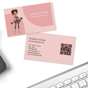 Süße rosa Mädchen-Cartoon-Fitness-Coach-Inderin  Visitenkarte