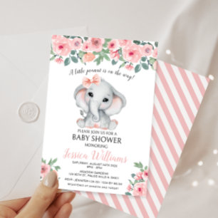Süße rosa Mädchen-Elefanten-Babyparty kleines Erdn Einladung