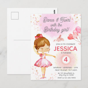 Süße rosa Mädchen-Geburtstags-Ballettparty-Einladu Postkarte