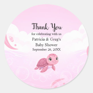 Süße rosa Meeres-Schildkröte Mädchen Baby-Party Runder Aufkleber