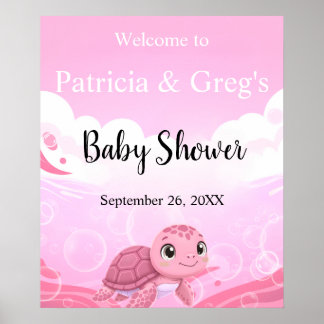 Süße Rosa-Meeres-Schildkröte-Mädchen-Baby-Party-Wi Poster