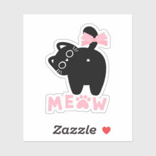 Süße rosa „Meow“-Katze Kawaii schwarzes Kätzchen M Aufkleber