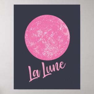 Süße rosa Mondillustration Französisch La Lune Bla Poster