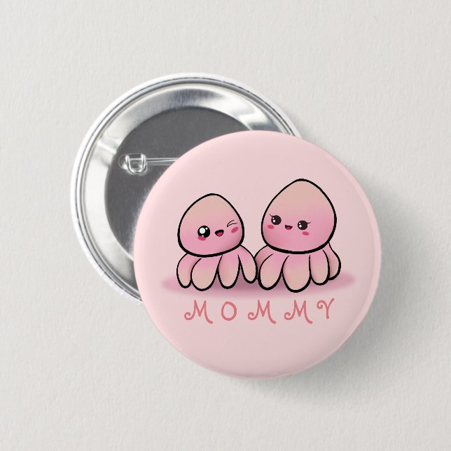 süße rosa Oktopus-Mutter  Button (Vorne & Hinten)