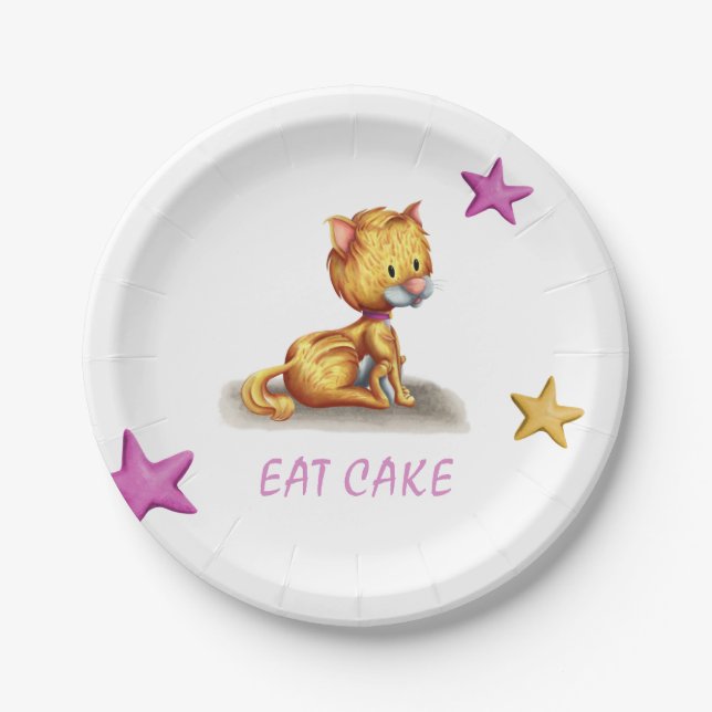 Süße rosa orange Kitty Katze Pappteller (Vorderseite)