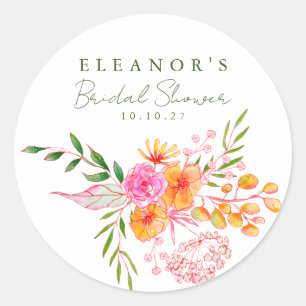Süße rosa-orangefarbene florale Wasserfarbe Brautd Runder Aufkleber