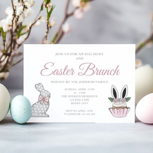 Süße rosa Ostern Brunch Eierjagd Einladung