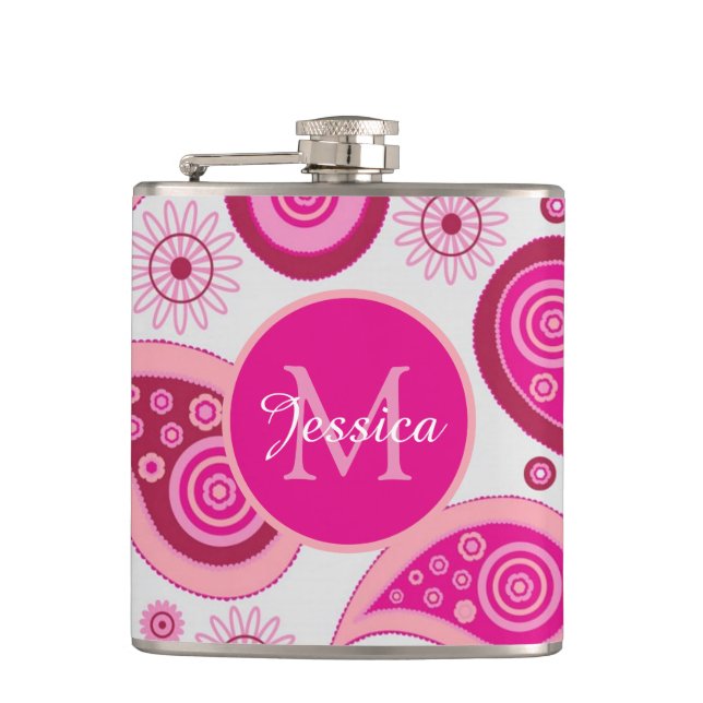 Süße rosa Paisley personalisiert Flachmann (Vorderseite)