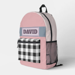 Süße rosa Pastell-Buffalo-Karo gesteppte Patch Mon Bedruckter Rucksack