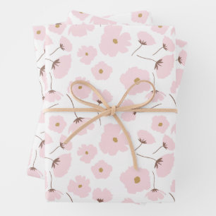 Süße rosa Pastell-Gänseblümchen-Blumen Geschenkpapier Set