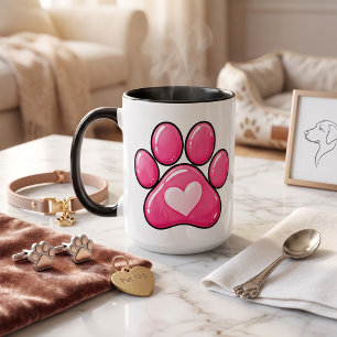 Süße rosa Pfotenabdruck-Herz-Tasse Tasse