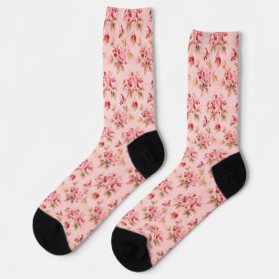 Süße rosa Posies im Vintage-Stil - Florale Kunstso Socken