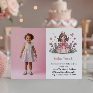 Süße rosa Prinzessin Foto Kinder Geburtstagsfeier Einladung