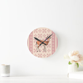 Süße rosa Reh-muster Weihnachten  Runde Wanduhr