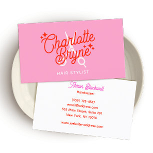 Süße rosa Retro-Friseur-Schere Visitenkarte