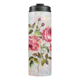 Süße rosa Rosen auf texturiertem Hintergrund Thermosbecher