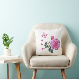 Süße rosa Rosen Schmetterling Herzen Wurfkissen Kissen