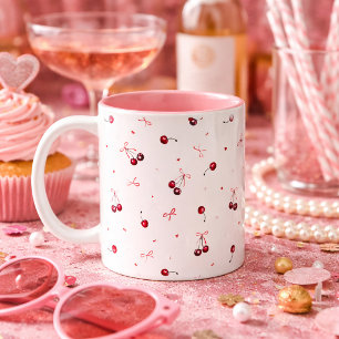 Süße rosa rote Schleifen Kirschen Herzen Zweifarbige Tasse