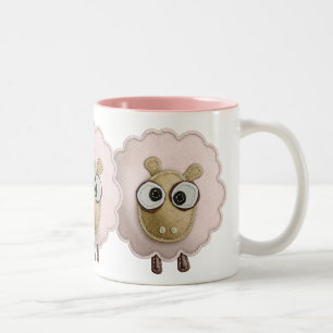Süße rosa Schaf-Faux-Filz gedrucktes Bild Zweifarbige Tasse