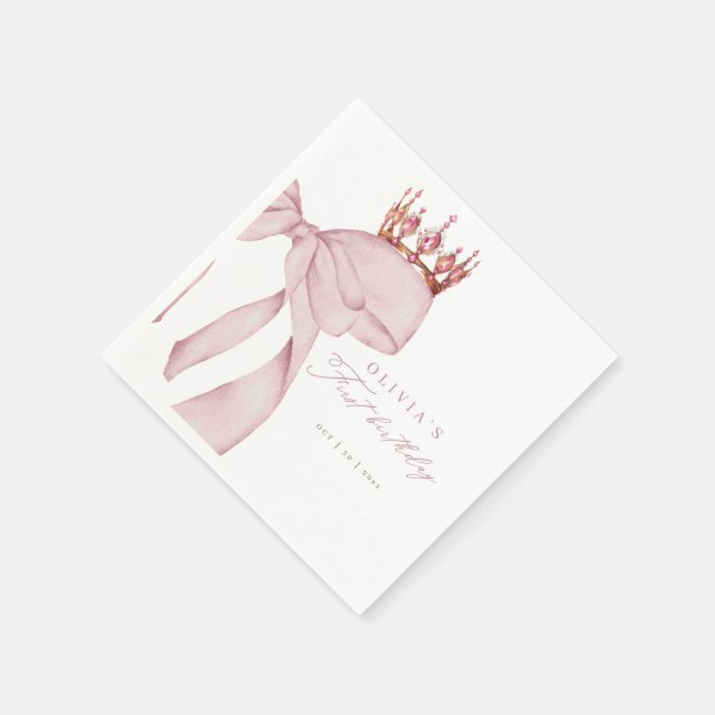 Süße rosa Schleife 1. Geburtstag  Serviette (Ecke)